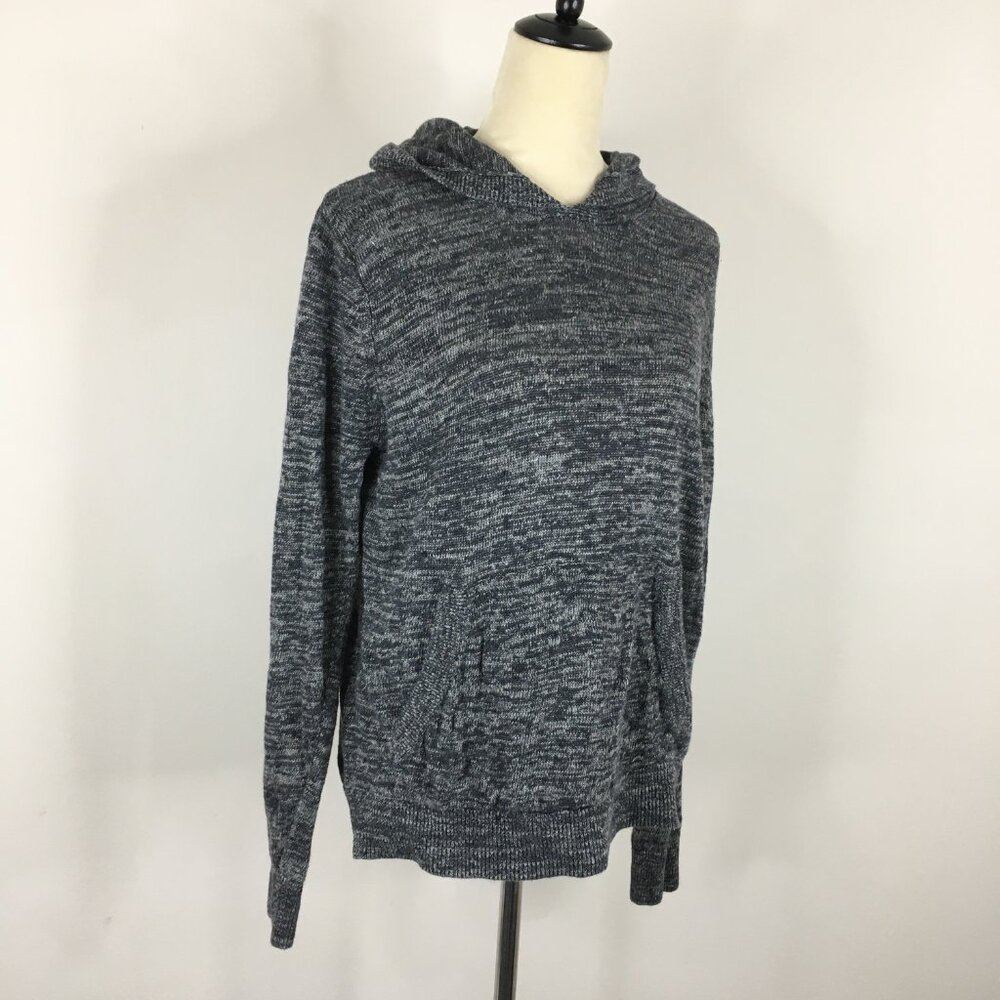 VINCE Blue White 100% Italian Linen Knit Long Sleeve Hoodie Pullover Sweater